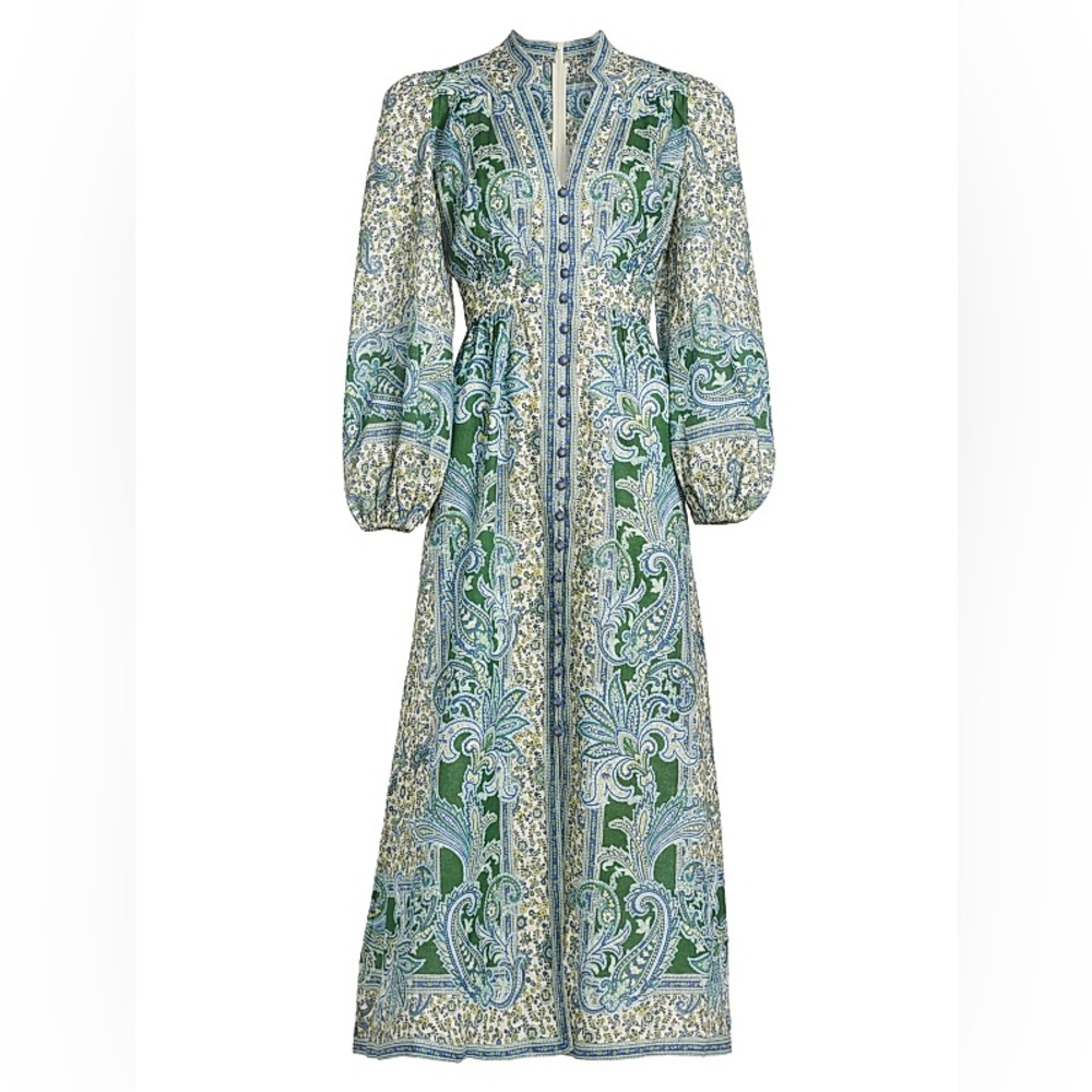 Sold NWT Zimmermann Ottie Plunge Green and Blue Midi Dress